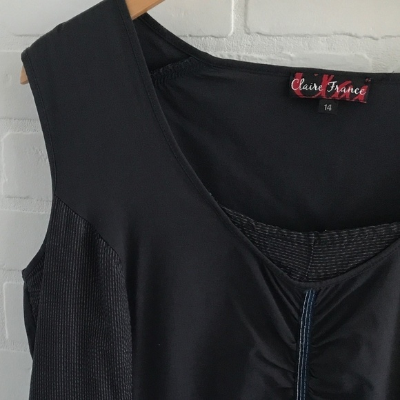 Claire France Y2K Mini dress Navy Striped Sleeveless Artsy Art wear Sz 14 - Picture 3 of 9